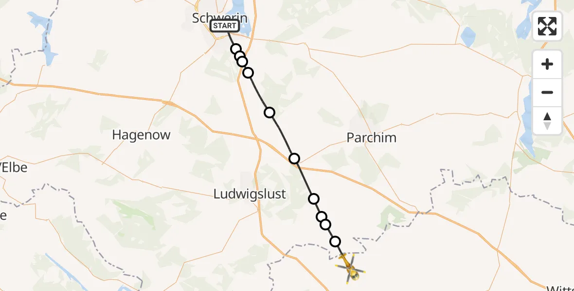 Flugroute Rettungshubschrauber Schwerin - Karstädt, 22 Oktober 2026, 14:48