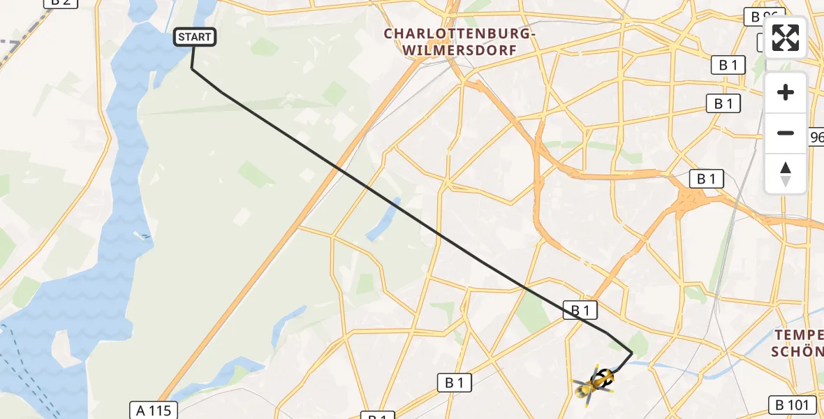 Flugroute Rettungshubschrauber Berlin - Charité Clinic Benjamin Franklin Campus, 22 Oktober 2026, 14:48