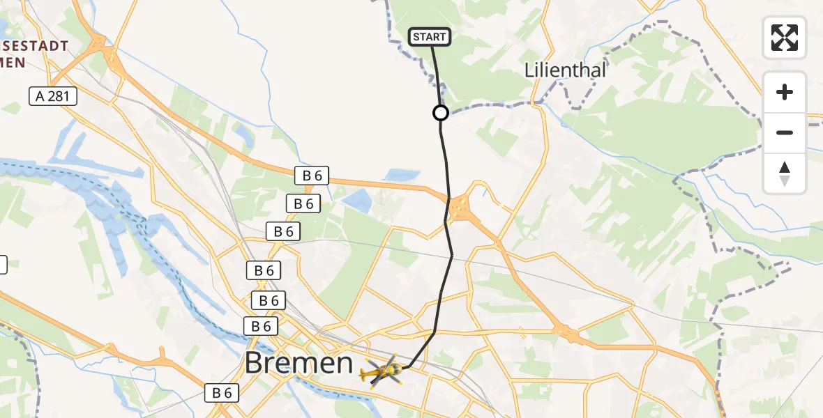 Flugroute Rettungshubschrauber Lilienthal - Bremen, 22 Oktober 2026, 14:49