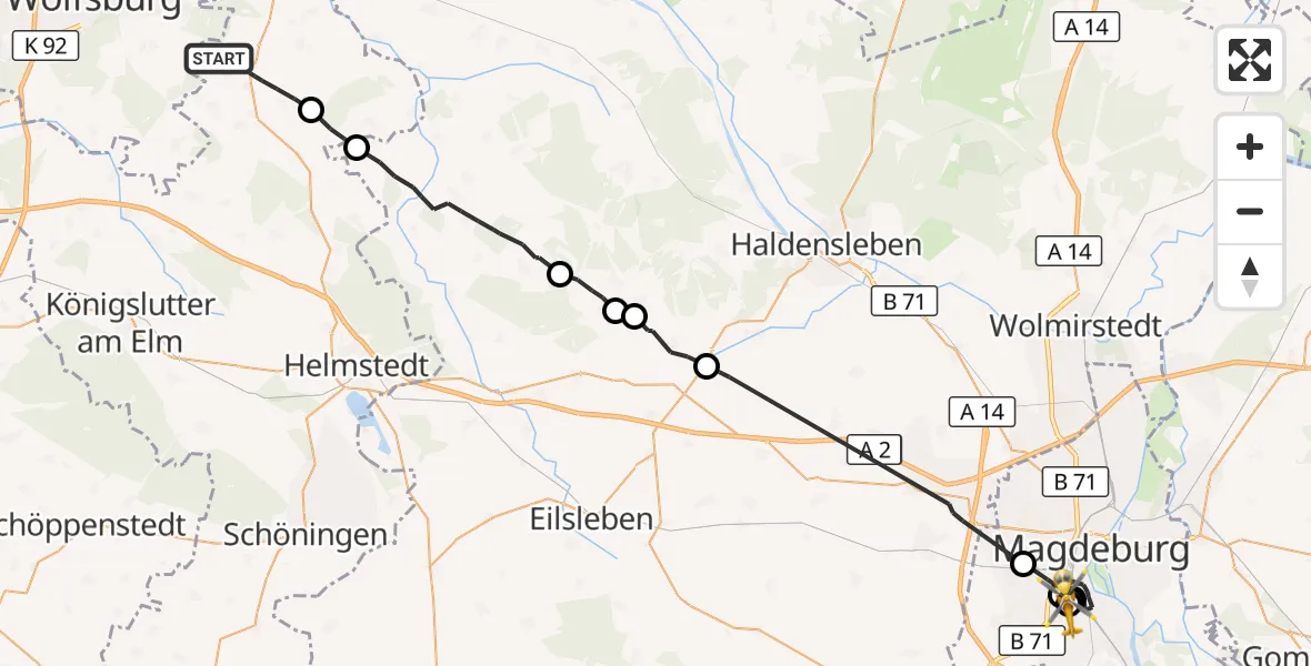 Flugroute Rettungshubschrauber Groß Twülpstedt - Magdeburg University Hospital, 22 Oktober 2026, 14:49