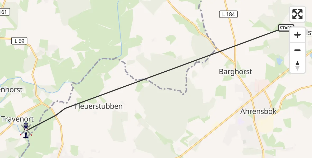 Flugroute Polizeihubschrauber Ahrensbök - Travenhorst, 22 Oktober 2026, 14:50