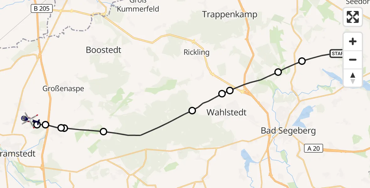 Flugroute Polizeihubschrauber Krems II - Wiemersdorf, 22 Oktober 2026, 14:55