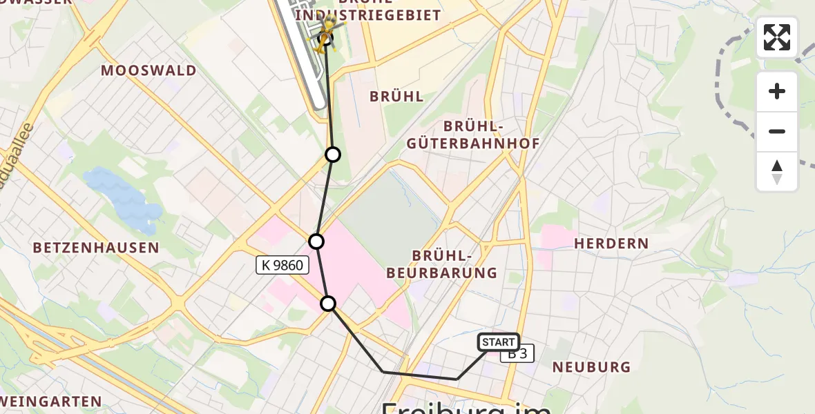 Flugroute Ambulanzhubschrauber Freiburg im Breisgau - Freiburg im Breisgau Flugplatz, 22 Oktober 2026, 14:59