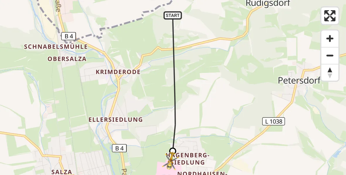 Flugroute Rettungshubschrauber Nordhausen - Südharz Hospital Nordhausen, 22 Oktober 2026, 15:10