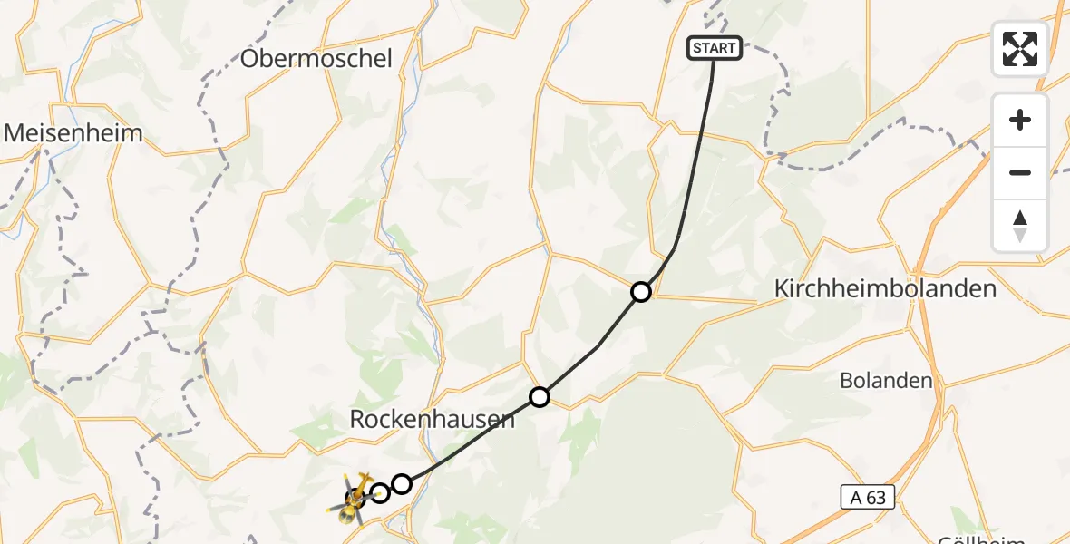 Flugroute Rettungshubschrauber Kriegsfeld - Rockenhausen, 22 Oktober 2026, 15:12
