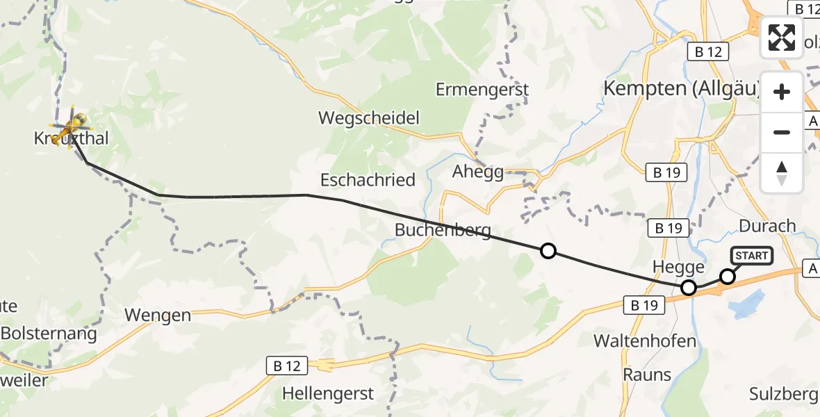 Flugroute Rettungshubschrauber Kempten-Durach Flugplatz - Buchenberg, 22 Oktober 2026, 15:13