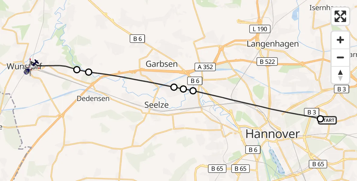 Flugroute Polizeihubschrauber Hannover Luftrettung Hubschrauberlandeplatz (Christoph 4) - Wunstorf, 22 Oktober 2026, 15:16