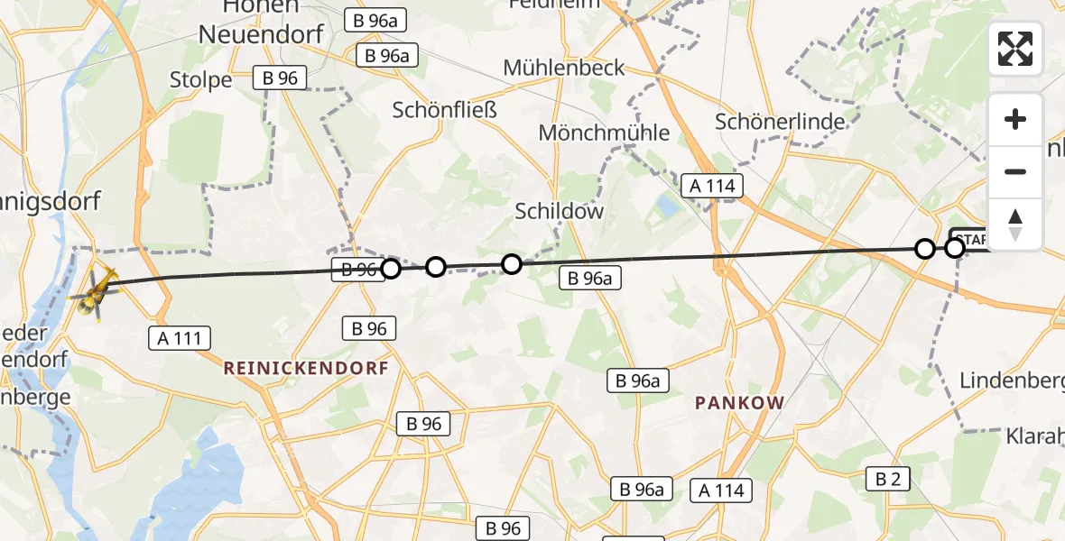 Flugroute Rettungshubschrauber Helios Clinic Berlin-Buch - Berlin, 22 Oktober 2026, 15:17