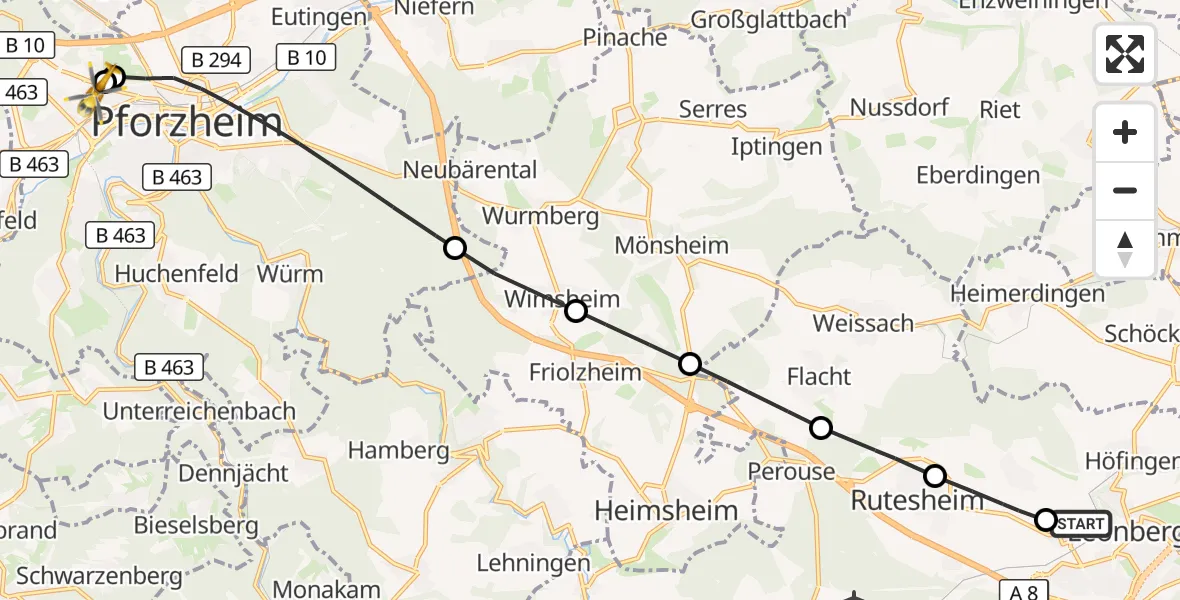 Flugroute Rettungshubschrauber Leonberg Hospital - Siloah Sankt Trudpert Hospital, 22 Oktober 2026, 15:19