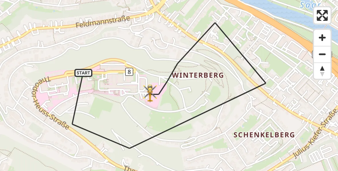 Flugroute Rettungshubschrauber Saarbrücken - Saarbrücken, 22 Oktober 2026, 15:24