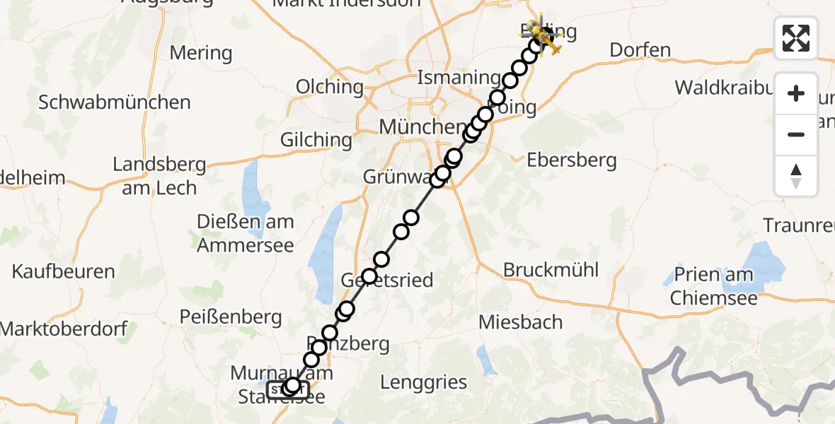 Flugroute Rettungshubschrauber Murnau Accident Hospital - Erding District Hospital, 22 Oktober 2026, 15:29