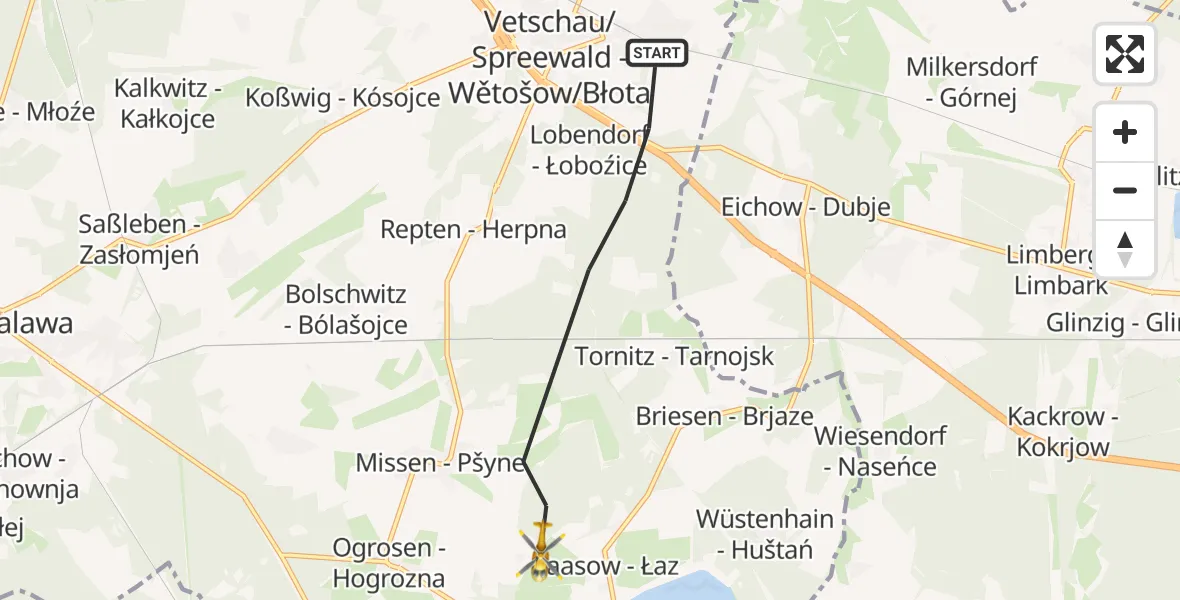 Flugroute Rettungshubschrauber Vetschau/Spreewald - Vetschau/Spreewald, 22 Oktober 2026, 15:32