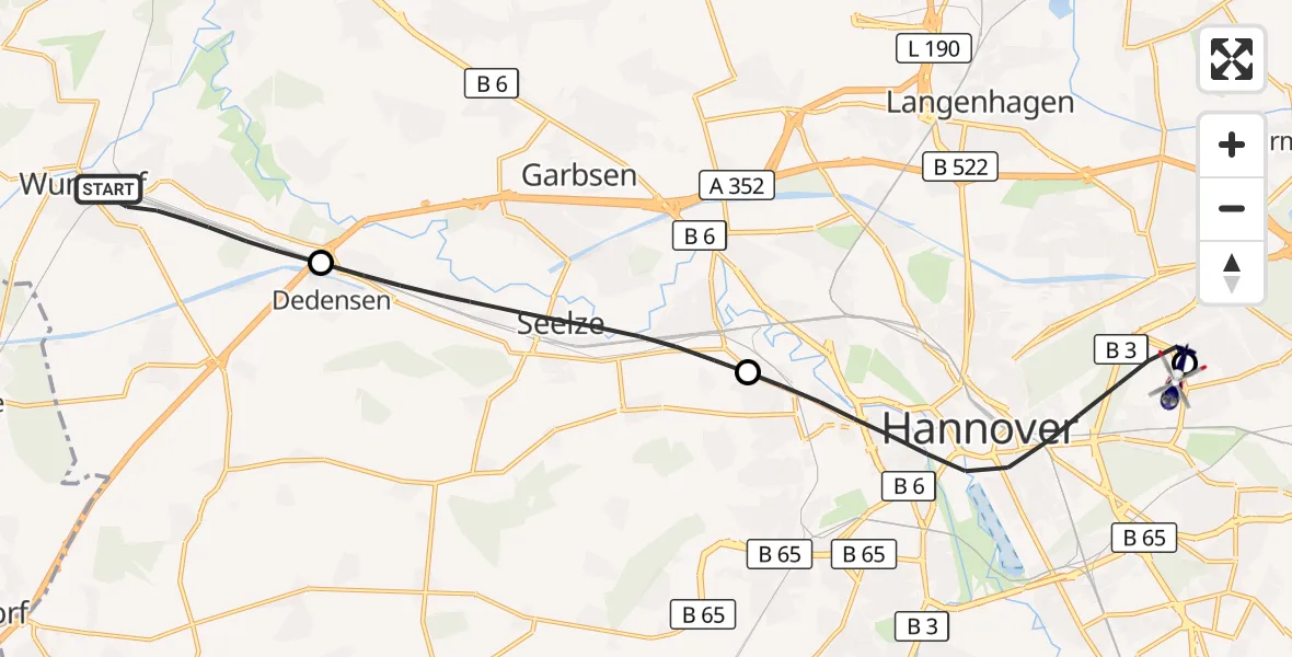 Flugroute Polizeihubschrauber Wunstorf - Hannover Luftrettung Hubschrauberlandeplatz (Christoph 4), 22 Oktober 2026, 15:45