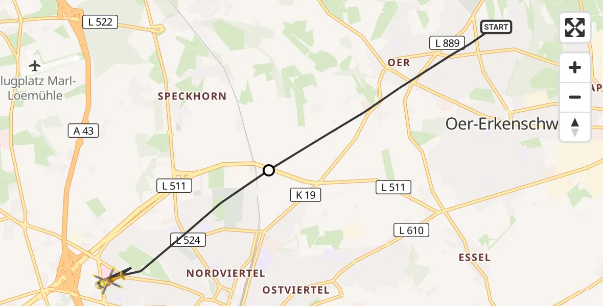 Flugroute Rettungshubschrauber Oer-Erkenschwick - Recklinghausen, 22 Oktober 2026, 15:50