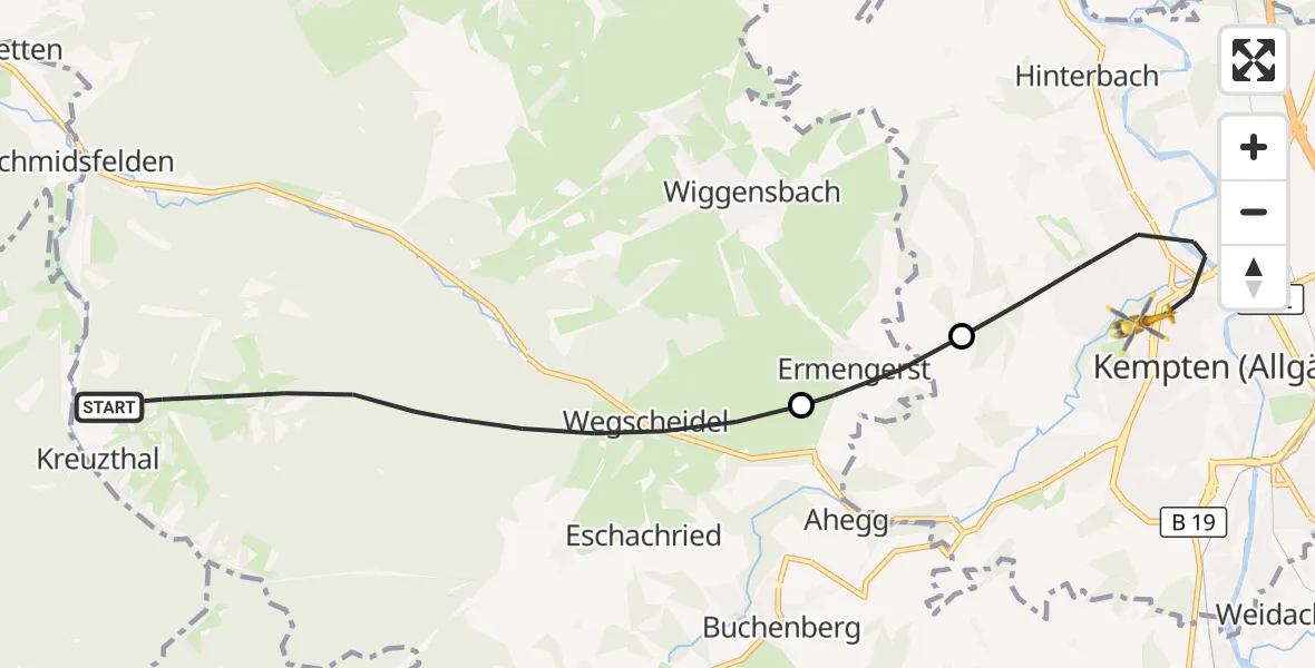 Flugroute Rettungshubschrauber Buchenberg - Kempten (Allgäu), 22 Oktober 2026, 15:51