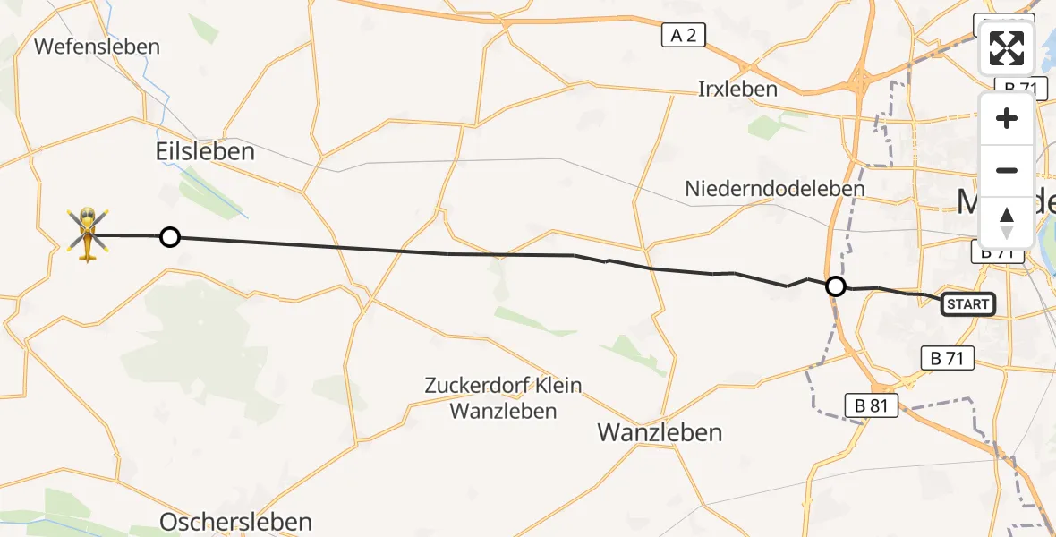 Flugroute Rettungshubschrauber Magdeburg - Ausleben, 22 Oktober 2026, 15:51