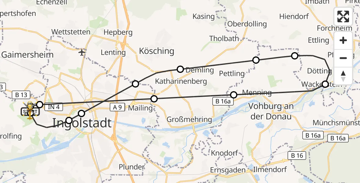 Flugroute Rettungshubschrauber Ingolstadt Hospital - Ingolstadt Hospital, 22 Oktober 2026, 15:52