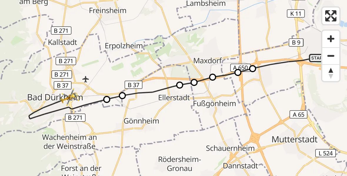 Flugroute Rettungshubschrauber Ludwigshafen am Rhein - Bad Dürkheim, 22 Oktober 2026, 15:54