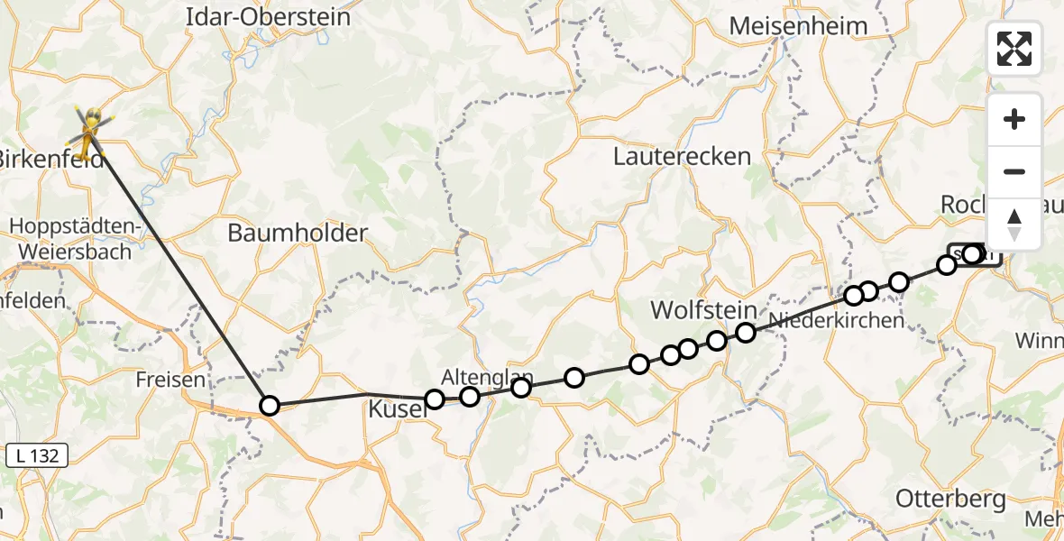 Flugroute Rettungshubschrauber Rockenhausen - Schmißberg, 22 Oktober 2026, 15:55