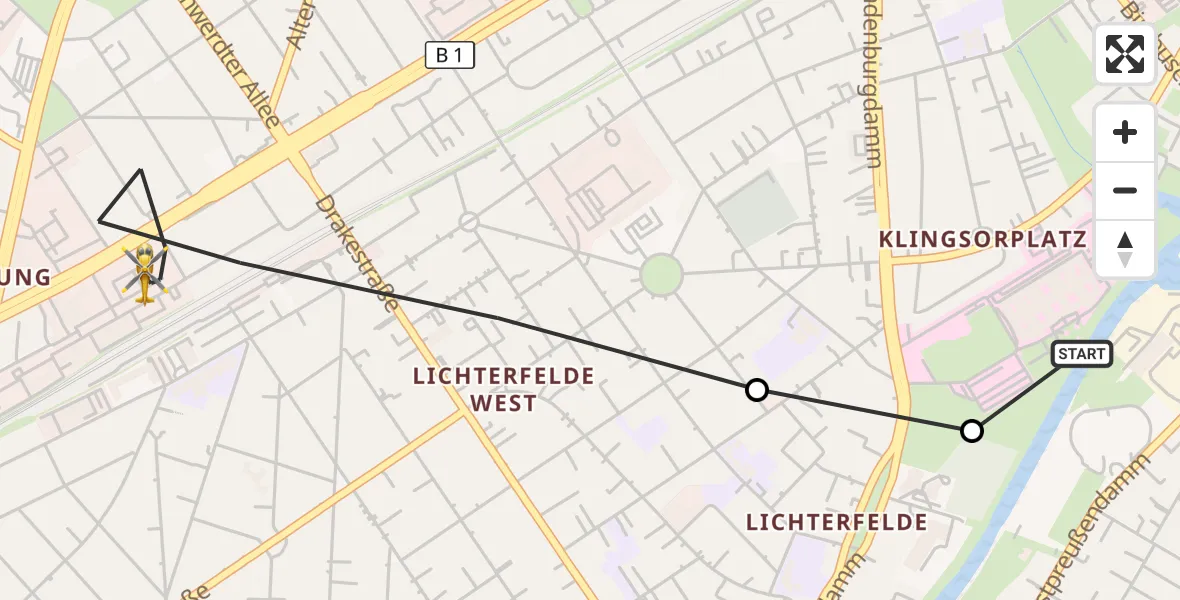 Flugroute Rettungshubschrauber Charité Clinic Benjamin Franklin Campus - Berlin, 22 Oktober 2026, 15:57