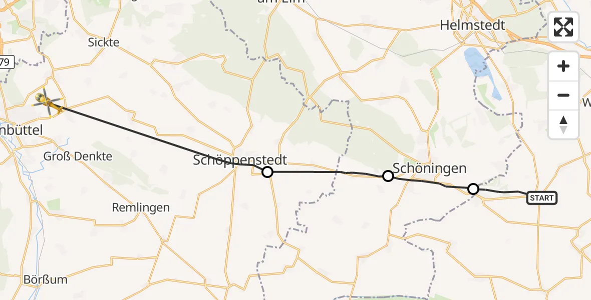 Flugroute Rettungshubschrauber Hötensleben - Wolfenbüttel, 22 Oktober 2026, 16:03