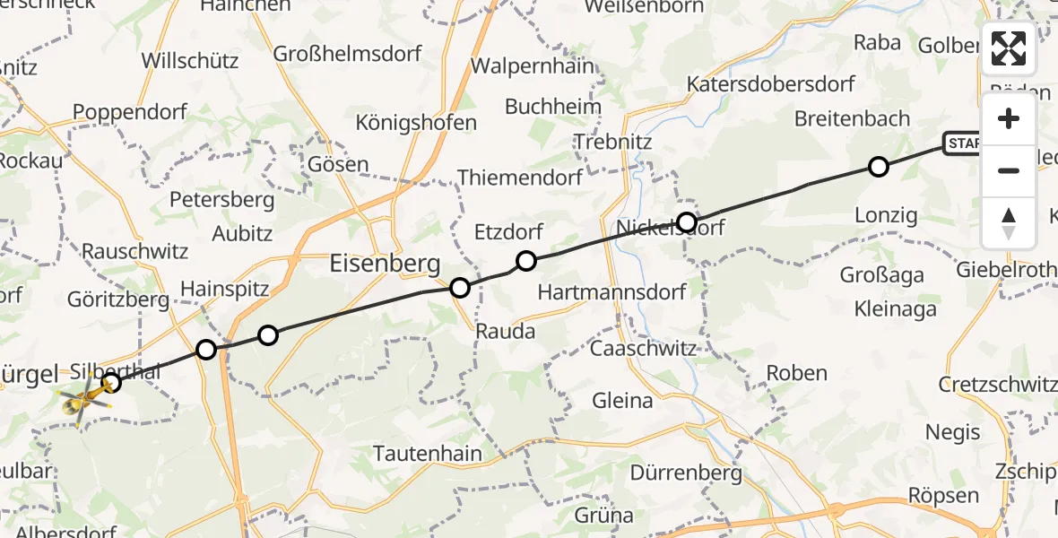 Flugroute Rettungshubschrauber Gutenborn - Bürgel, 22 Oktober 2026, 16:06