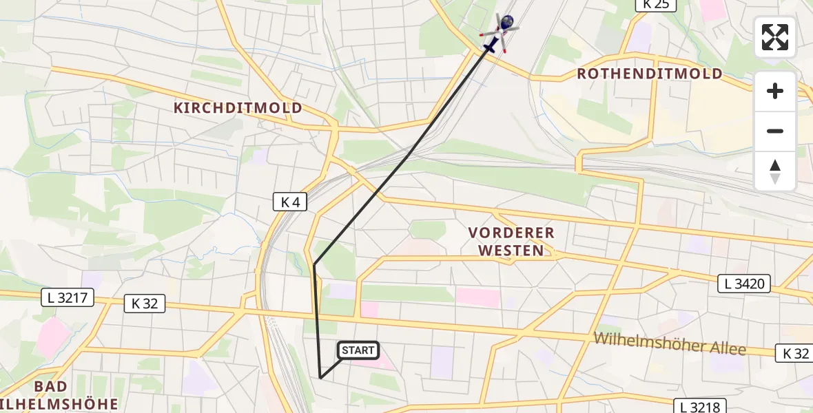 Flugroute Polizeihubschrauber Kassel - Kassel, 22 Oktober 2026, 16:11