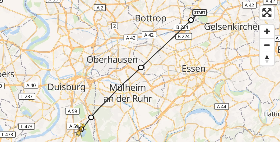 Flugroute Rettungshubschrauber Gelsenkirchen - Duisburg Air Rescue Hubschrauberlandeplatz (Christoph 9), 22 Oktober 2026, 16:24