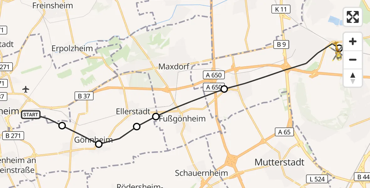 Flugroute Rettungshubschrauber Bad Dürkheim - Ludwigshafen Accident Hospital, 22 Oktober 2026, 16:28