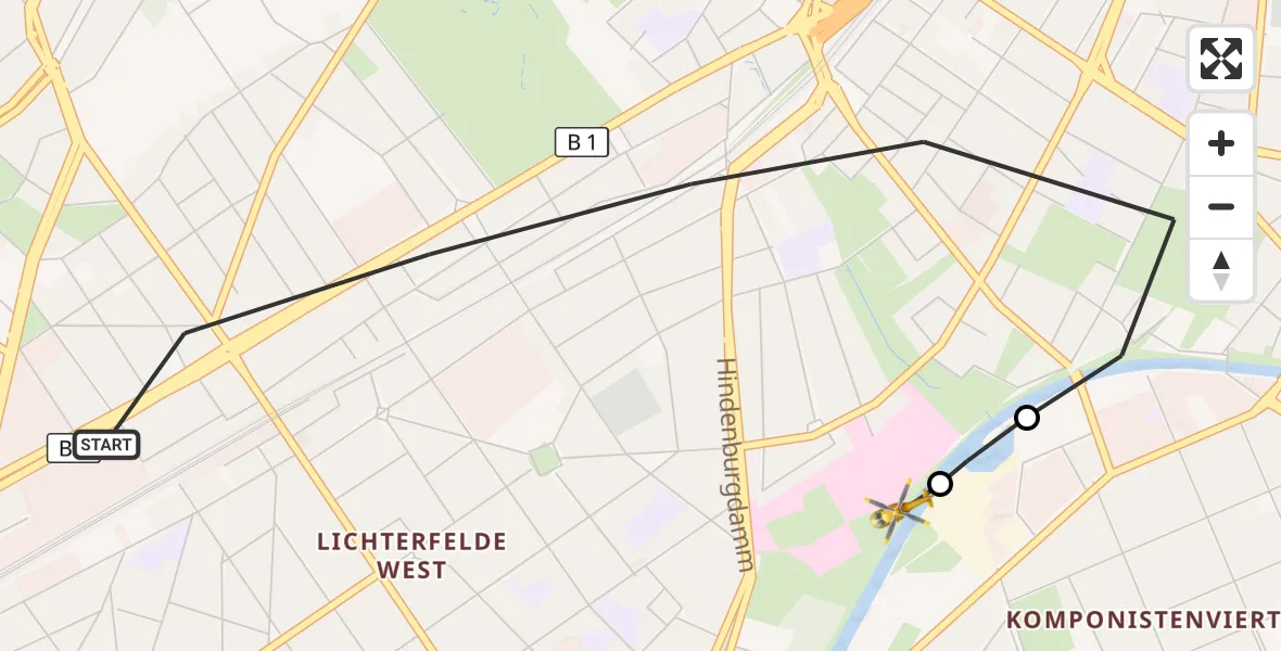 Flugroute Rettungshubschrauber Berlin - Charité Clinic Benjamin Franklin Campus, 22 Oktober 2026, 16:37