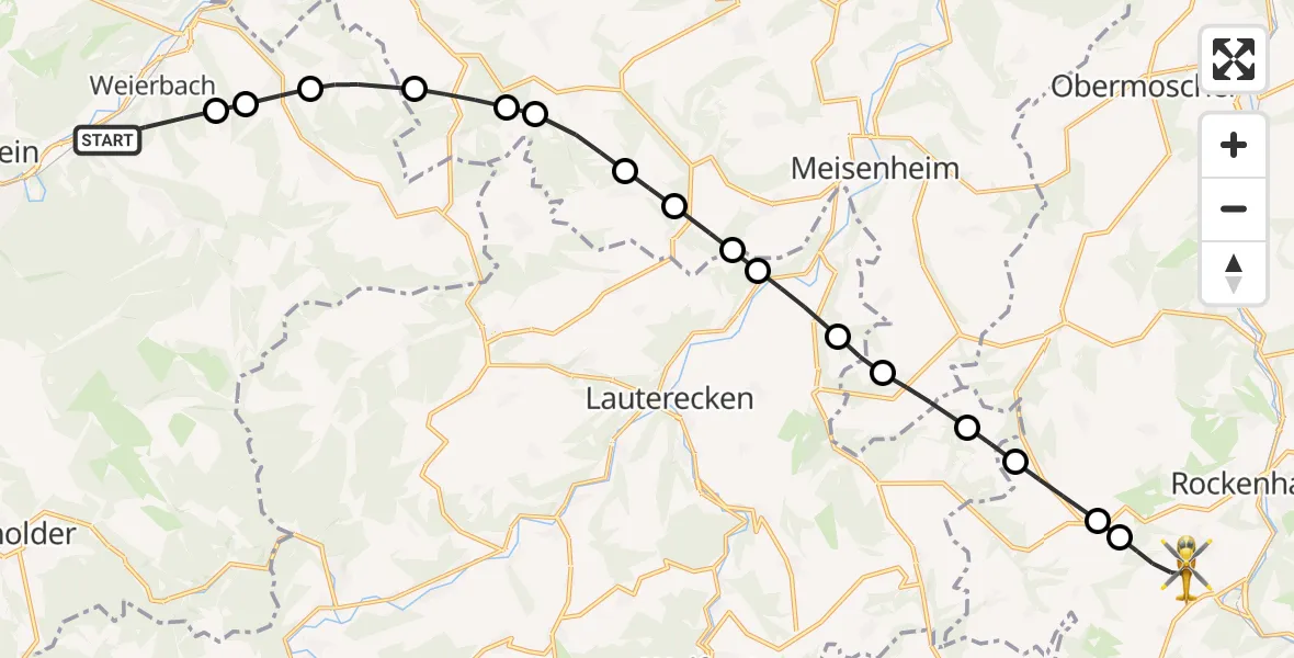 Flugroute Rettungshubschrauber Idar-Oberstein - Rockenhausen, 22 Oktober 2026, 16:37