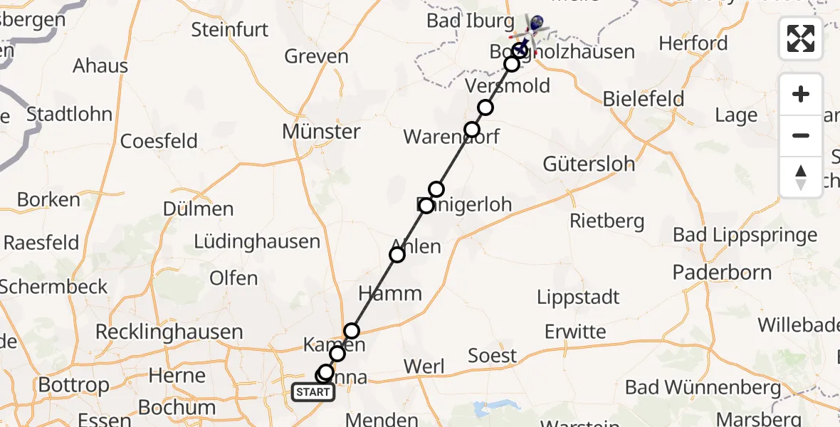 Flugroute Polizeihubschrauber Dortmund Flughafen - Dissen am Teutoburger Wald, 22 Oktober 2026, 16:46