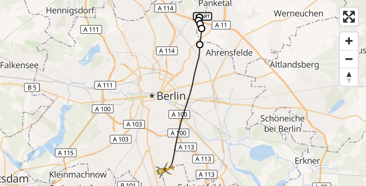 Flugroute Rettungshubschrauber Helios Clinic Berlin-Buch - Berlin, 22 Oktober 2026, 16:56