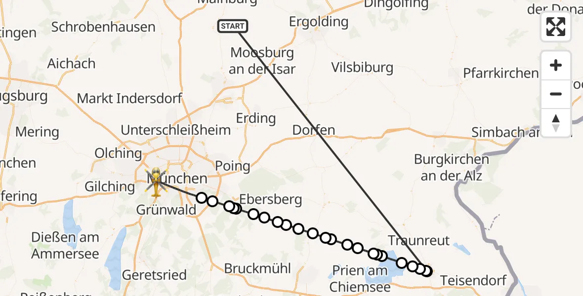 Flugroute Rettungshubschrauber Rudelzhausen - München, 22 Oktober 2026, 17:36