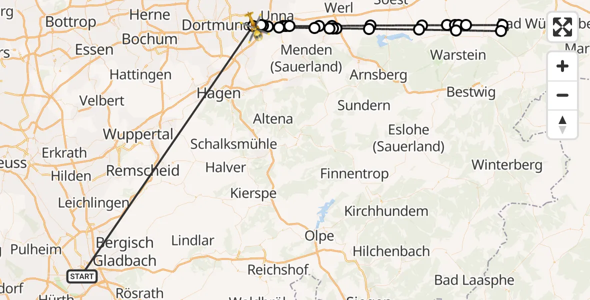Flugroute Rettungshubschrauber Köln - Dortmund Flughafen, 22 Oktober 2026, 17:50