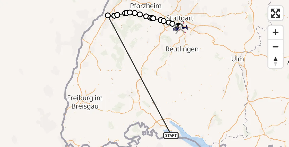 Flugroute Polizeihubschrauber Reichenau - Flughafen Stuttgart, 22 Oktober 2026, 18:00