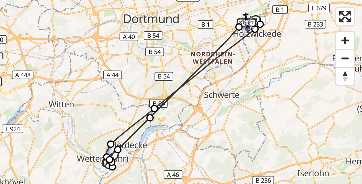 Flugroute Polizeihubschrauber Dortmund Flughafen - Dortmund Flughafen, 22 Oktober 2026, 18:56