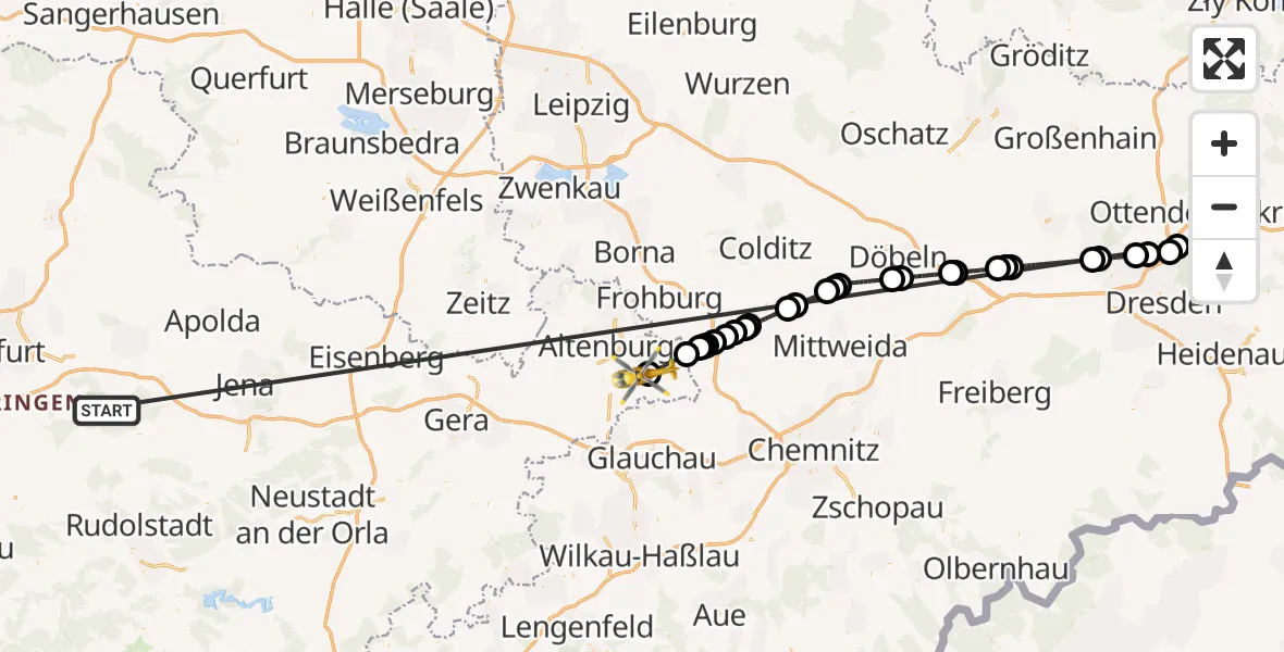Flugroute Ambulanzhubschrauber Bad Berka Central Hospital - Nobitz, 22 Oktober 2026, 19:19
