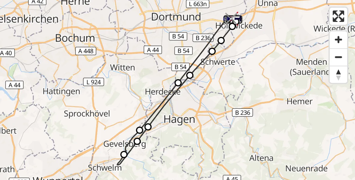 Flugroute Polizeihubschrauber Dortmund Flughafen - Dortmund Flughafen, 23 Oktober 2026, 00:30