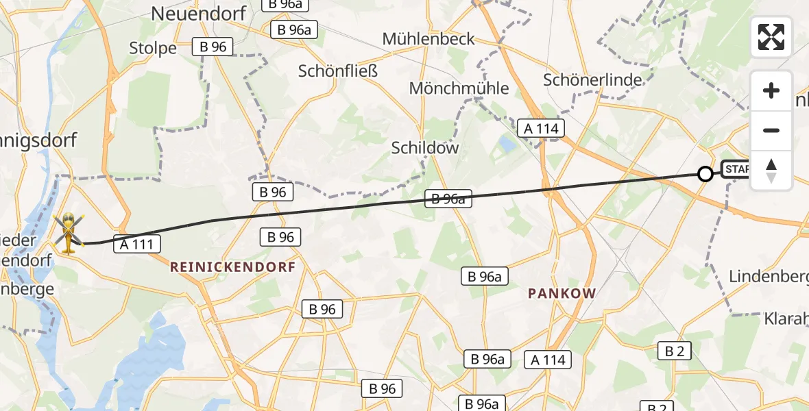Flugroute Rettungshubschrauber Helios Clinic Berlin-Buch - Berlin, 23 Oktober 2026, 05:07