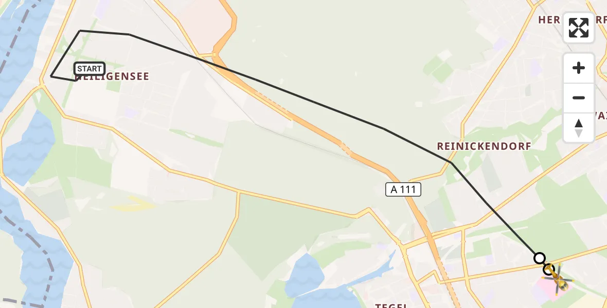 Flugroute Rettungshubschrauber Berlin - Vivantes Humboldt Clinic, 23 Oktober 2026, 05:49