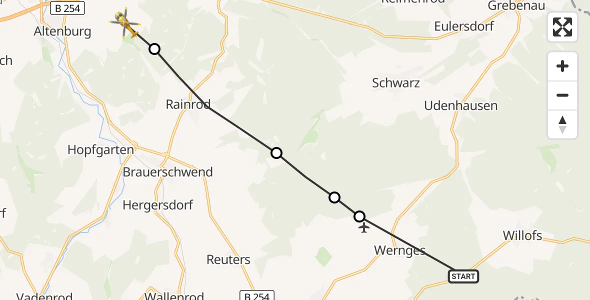 Flugroute Rettungshubschrauber Lauterbach (Hessen) - Alsfeld, 23 Oktober 2026, 06:03