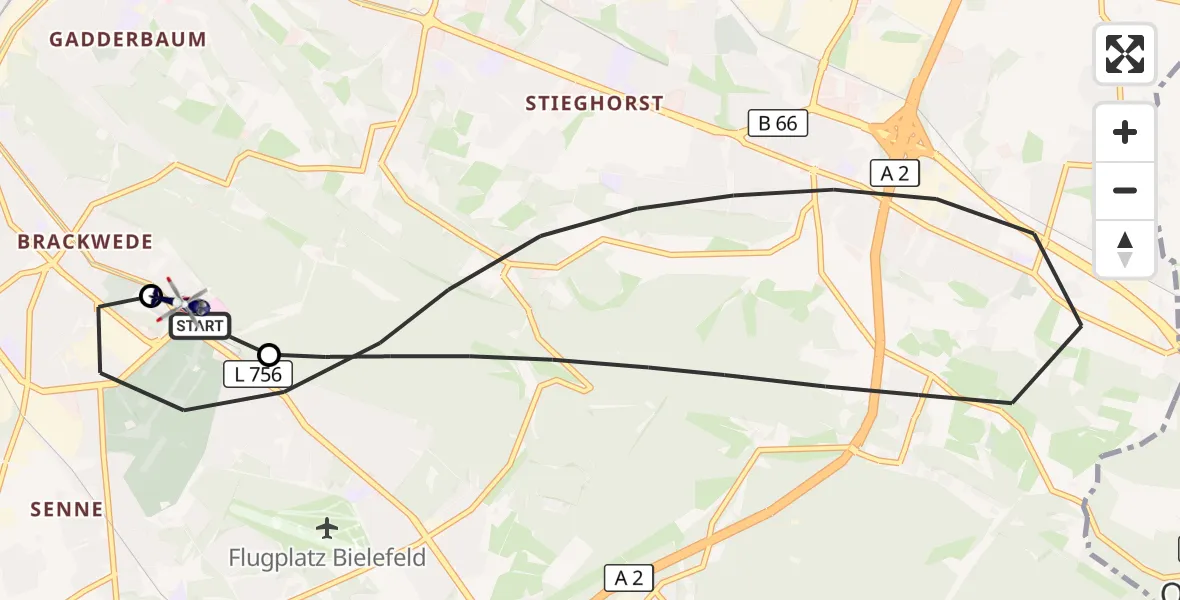 Flugroute Polizeihubschrauber Luftrettungszentrum Bielefeld - Luftrettungszentrum Bielefeld, 23 Oktober 2026, 06:12