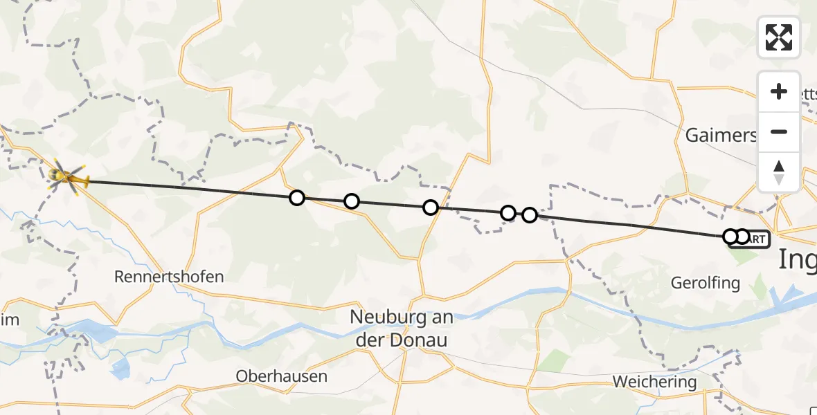 Flugroute Rettungshubschrauber Ingolstadt Hospital - Rennertshofen, 23 Oktober 2026, 06:17