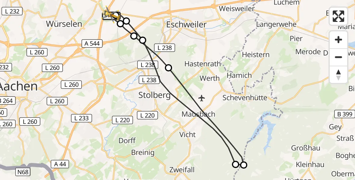 Flugroute Rettungshubschrauber Aachen-Merzbrück Flughafen - Aachen-Merzbrück Flughafen, 23 Oktober 2026, 06:18