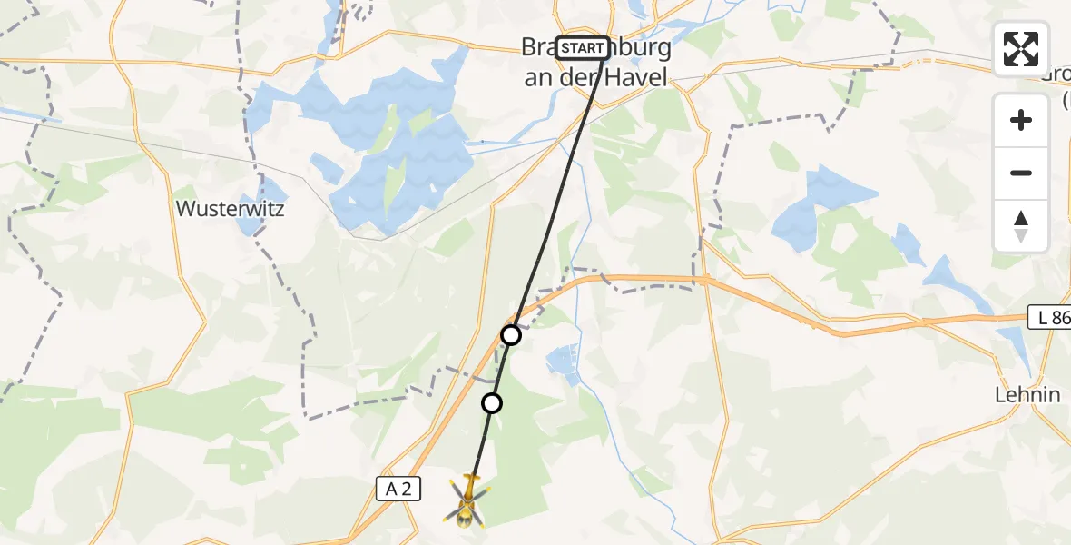 Flugroute Rettungshubschrauber Brandenburg an der Havel - Wollin, 23 Oktober 2026, 06:29