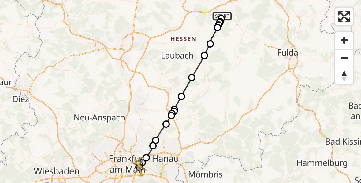 Flugroute Rettungshubschrauber Schwalmtal - Sana Hospital Offenbach, 23 Oktober 2026, 06:31