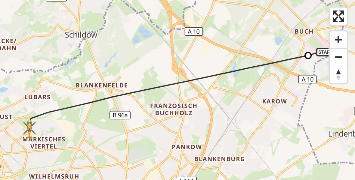 Flugroute Rettungshubschrauber Helios Clinic Berlin-Buch - Berlin, 23 Oktober 2026, 06:59