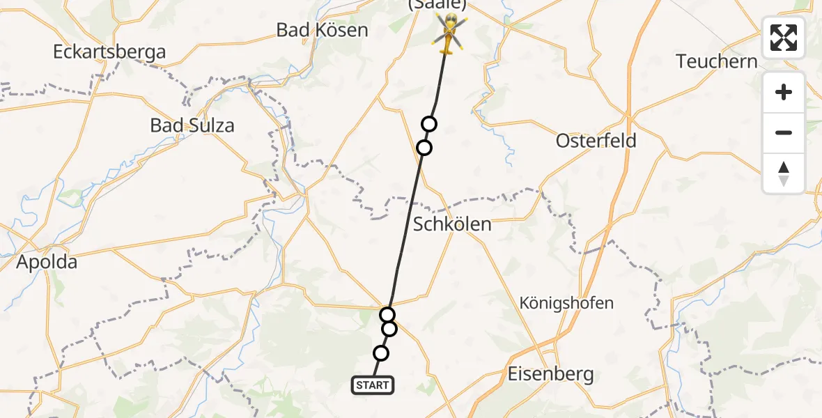 Flugroute Rettungshubschrauber Poxdorf - Naumburg (Saale), 23 Oktober 2026, 07:02