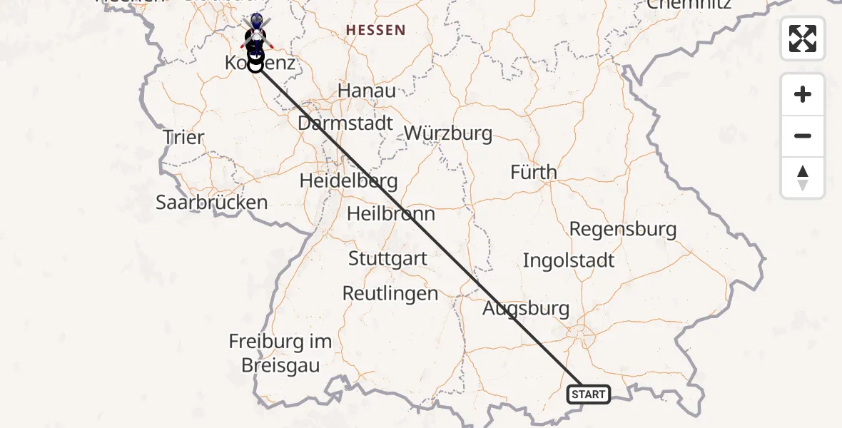 Flugroute Polizeihubschrauber Kreuth - Urbach, 23 Oktober 2026, 07:03